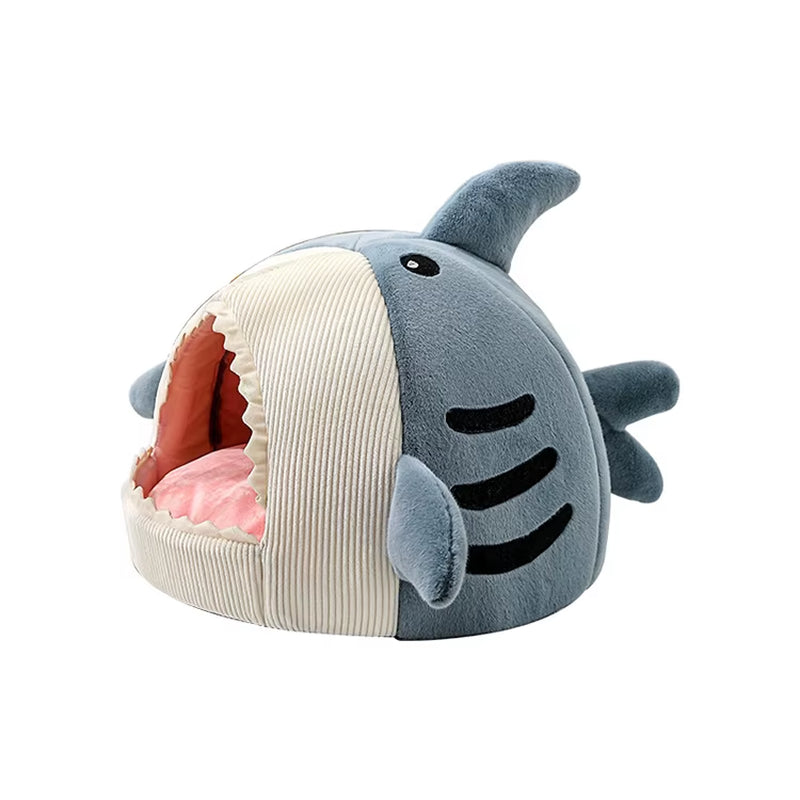 Wholesale Custom Luxury Cute Shark Shape Soft Plush Cat Nest Bed Large Non-Slip Bottom Warm Pet Dog Calming Cat Cave Bed for Pet