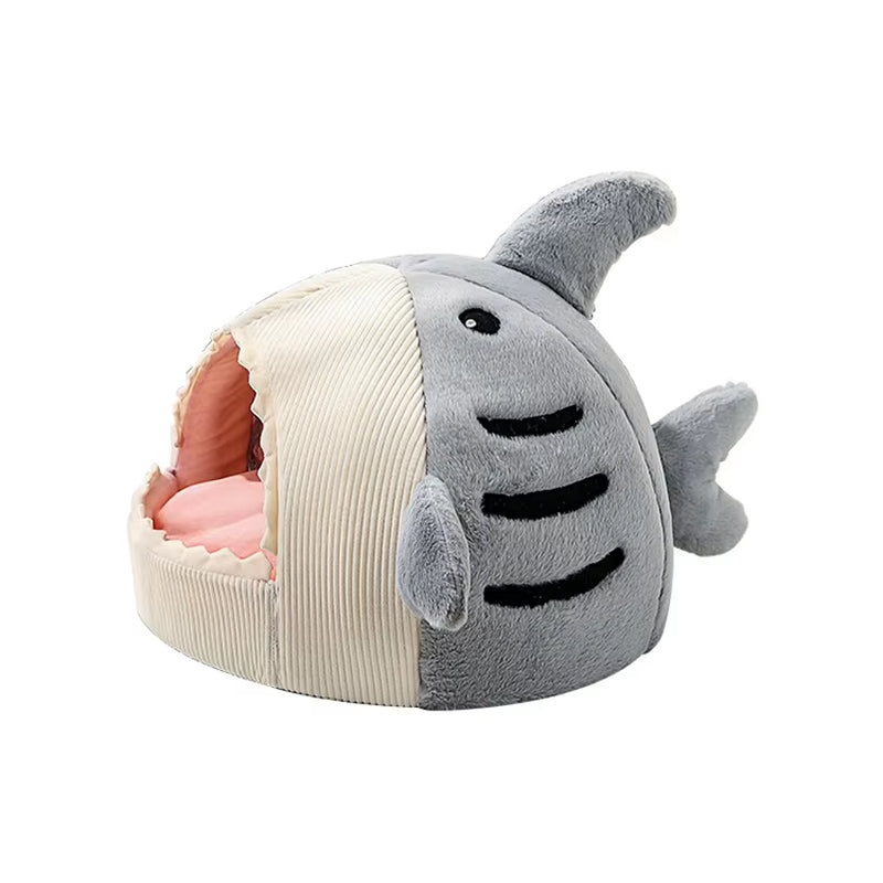 Wholesale Custom Luxury Cute Shark Shape Soft Plush Cat Nest Bed Large Non-Slip Bottom Warm Pet Dog Calming Cat Cave Bed for Pet